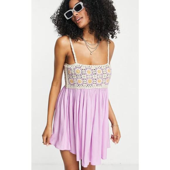 ASOS crochet mini sundress flowy purple top size 4 - Picture 3 of 7